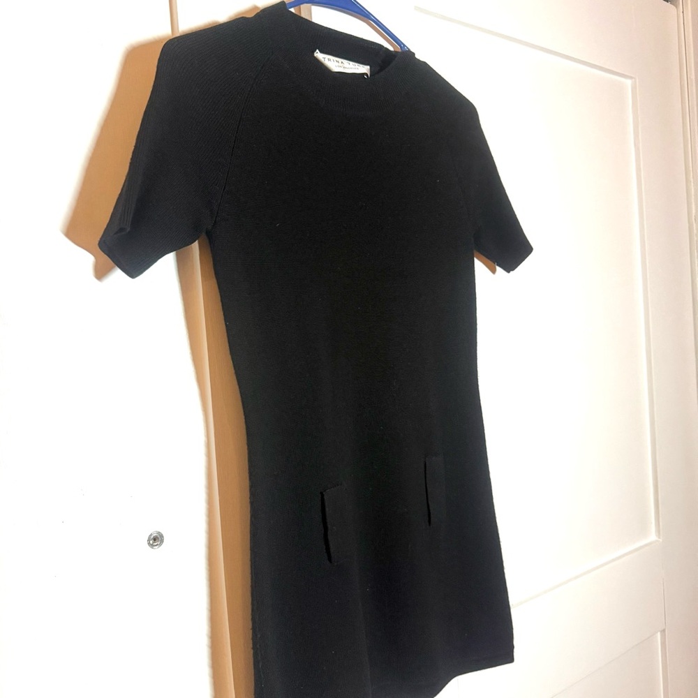 Trina Turk Extra Fine Merino Wool Black Mini Sweater Dress Black Medium